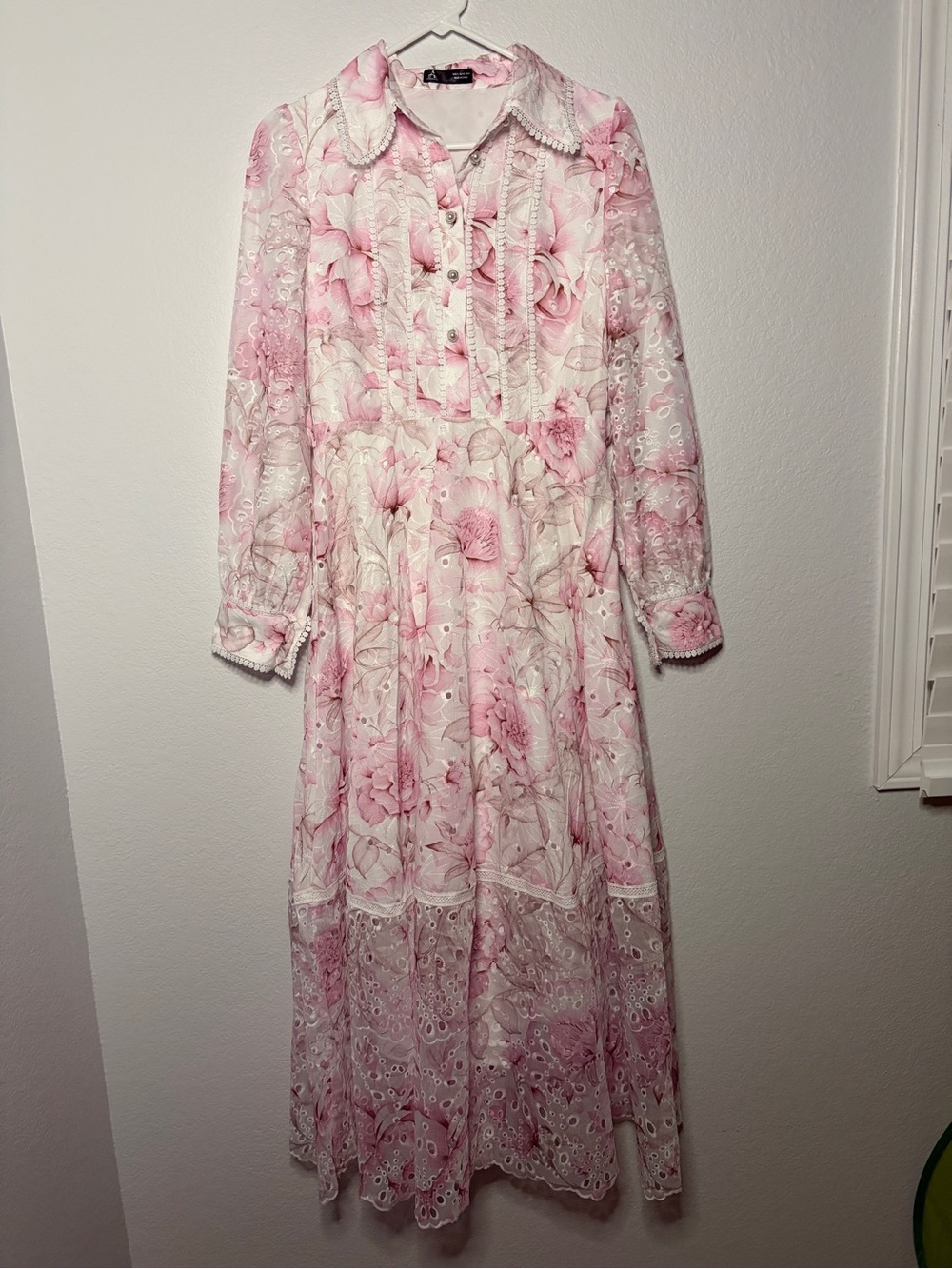 Anewsta Women's Vintage Style Lace Embroidery Print Long Sleeve Dress Size 4